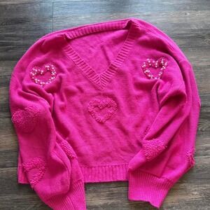 Pink Hearts Sweater Size L